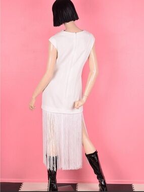 70s Fringe Trim Dress/ Large/ 1970s